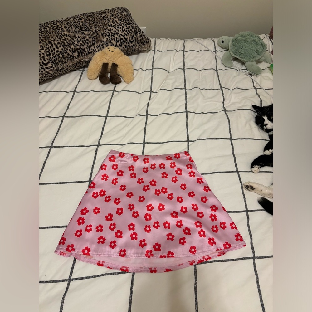 pink flower silk skirt🌸🎀🩷